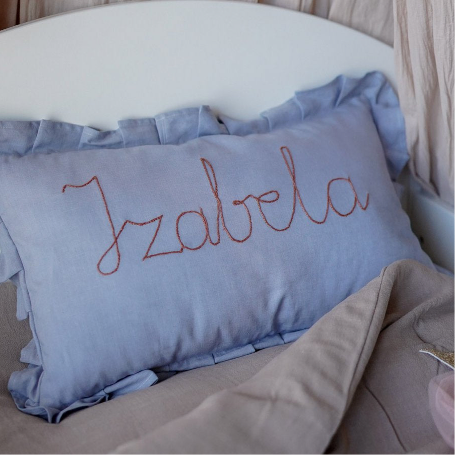 Leinenkissen mit Bestickung - Blau