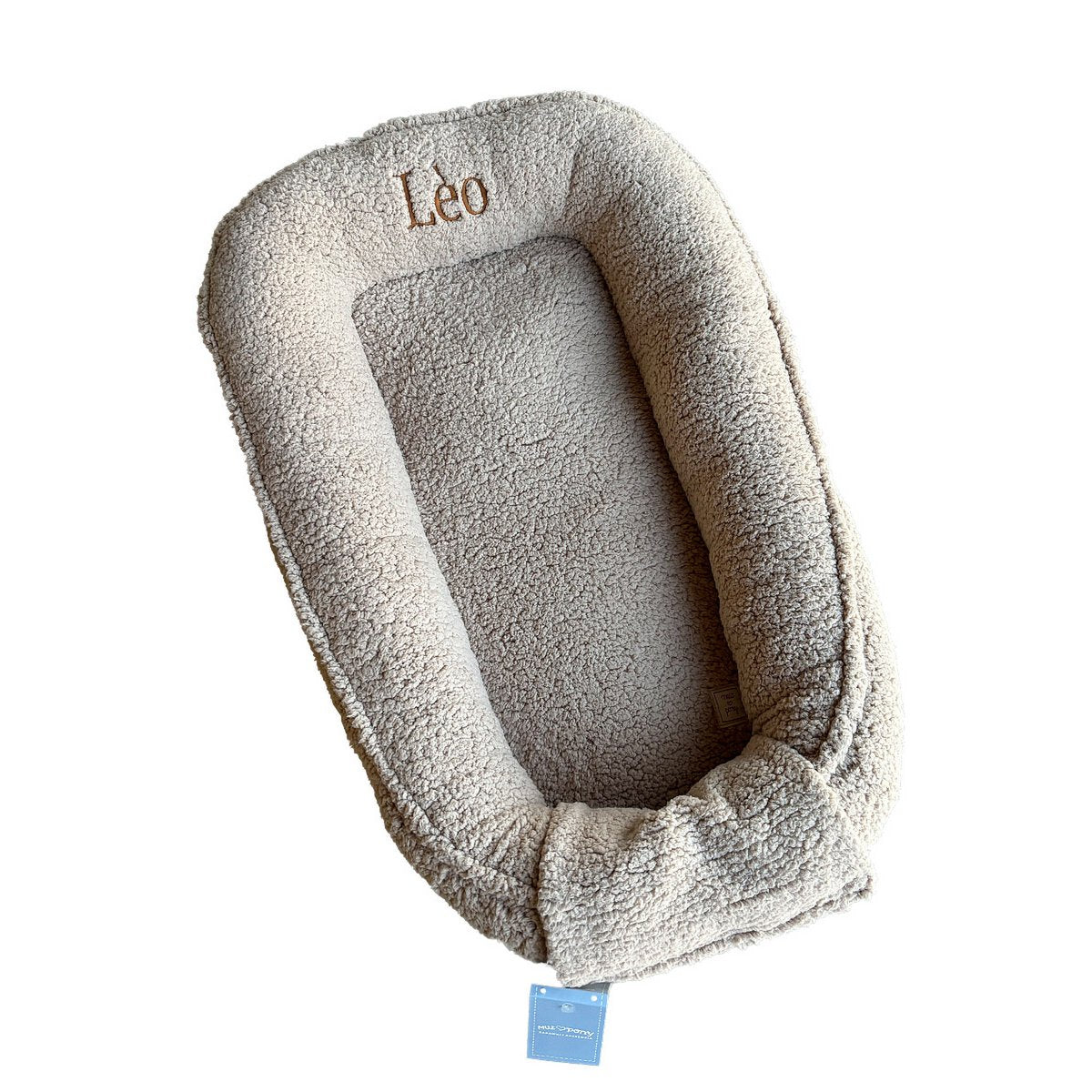 personalisiertes Babynest, beige in Teddyfell mit personalisiertem Namen/Aufschrift